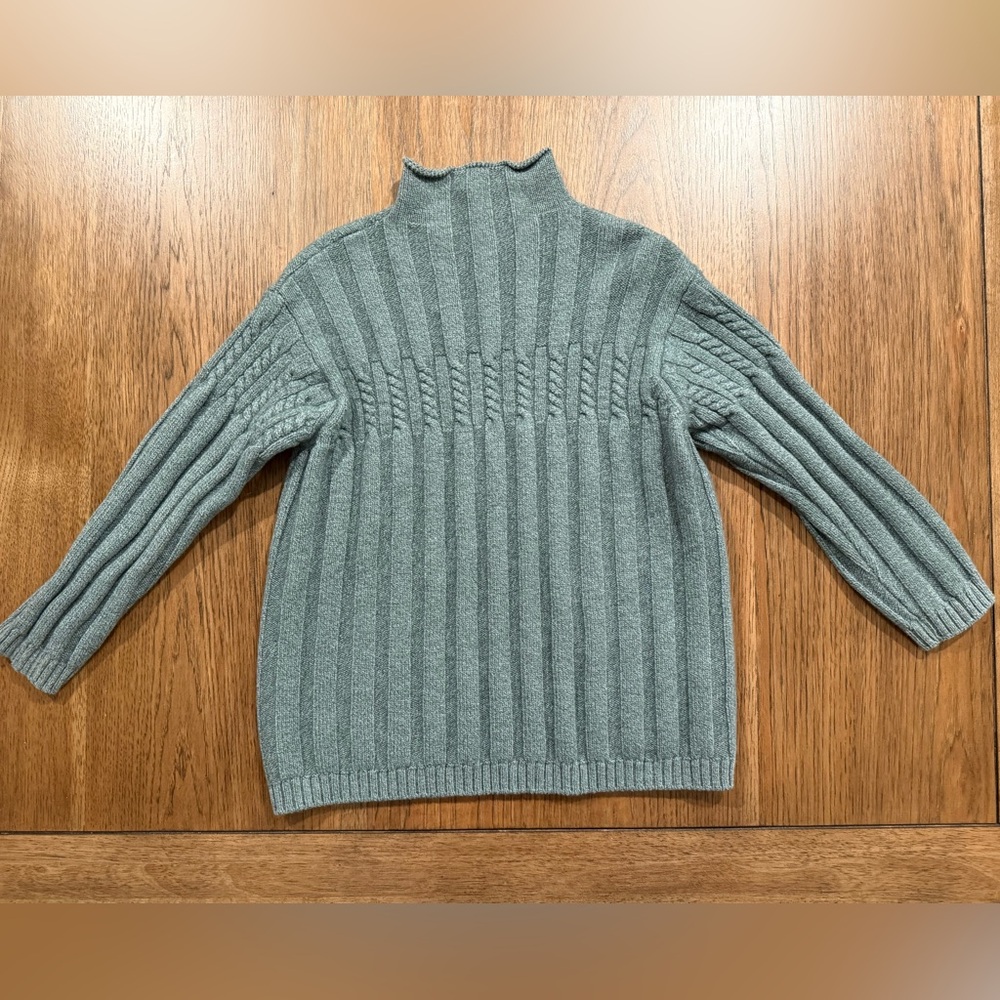 VTG Talbots Sage Green Mock Neck Cable Knit Sweater Italian Wool Cotton Medium